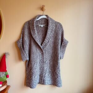 Carolyn Taylor Marled Brown & Cream Short Sleeve Cardigan – Size Large 🤎
